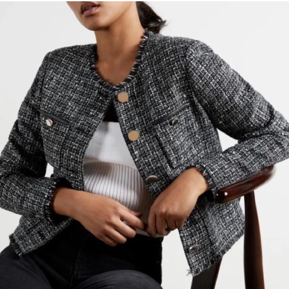 Ted Baker Boucle Tweed Jacket Klaudi Black Metallic Size 6 New W Tags
